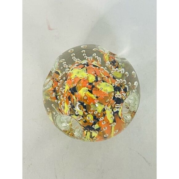 Art Glass Pencil Holder Glass Paperweight Pen Pencil flower Orange Yellow - Picture 2 of 5